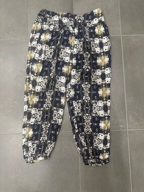 Free People Black, White & Gold Patterned Harem Pants